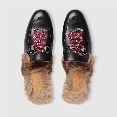 gucci loafers with fur and snake|Gucci princetown mule.